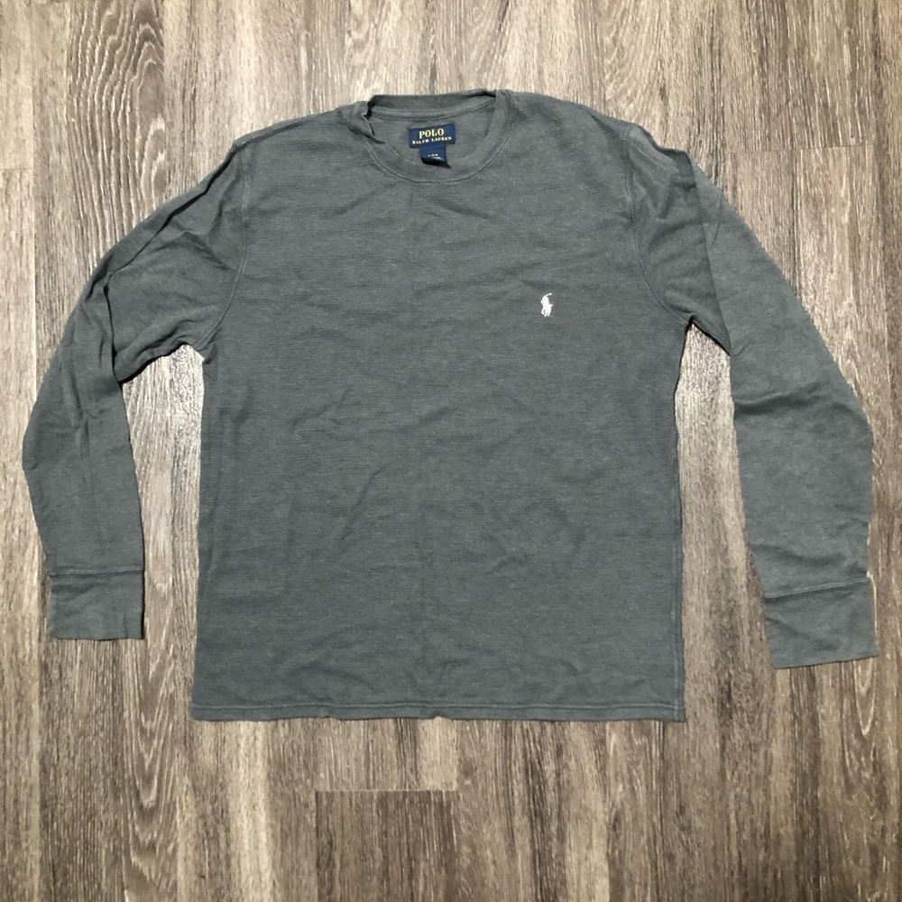 Polo Ralph Lauren Gray Waffle Knit Thermal Shirt Long Sleeve Size L